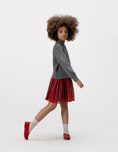 Vestido bimaterial jersey gris rayas rojas niña - IKKS