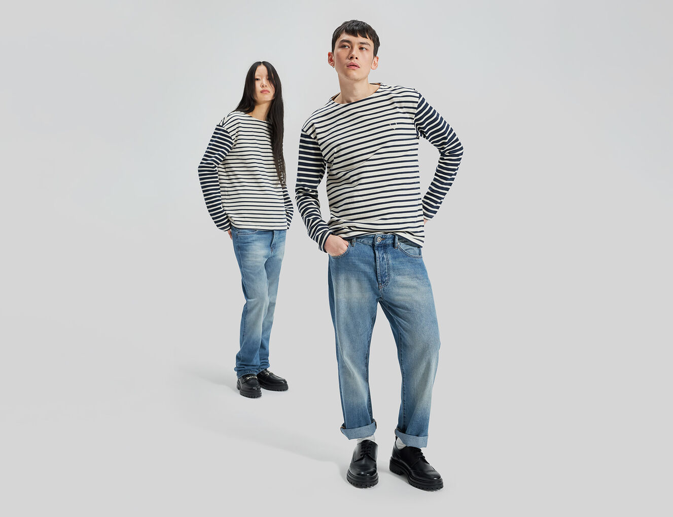 Unisex organic cotton sailor-stripe Gender Free T-shirt - IKKS-1