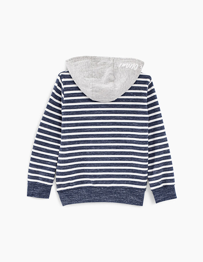 Boys’ navy striped hoodie with grey hood - IKKS