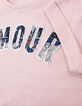 Camiseta rosa algodón orgánico mensaje goma wax niña-5