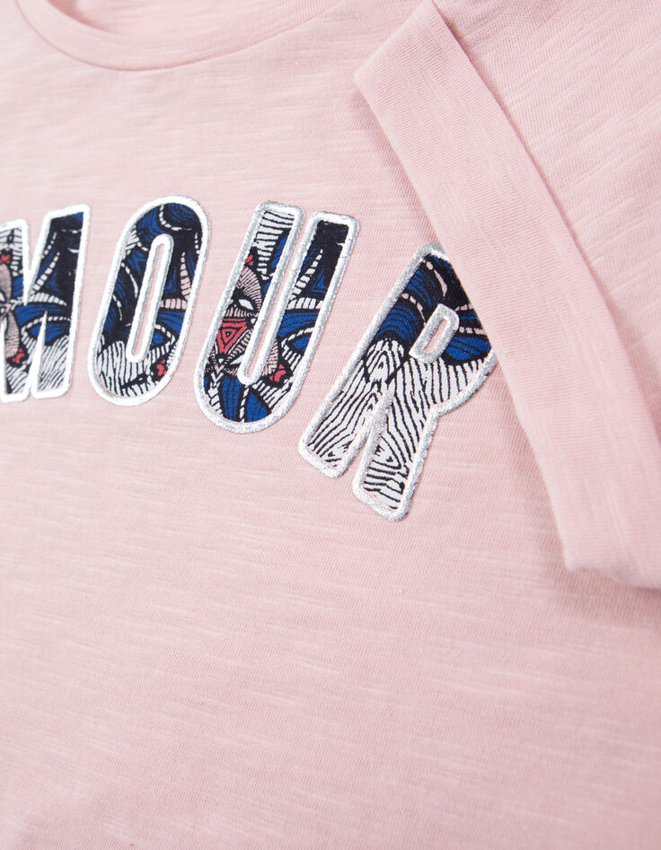 Camiseta rosa algodón orgánico mensaje goma wax niña-5