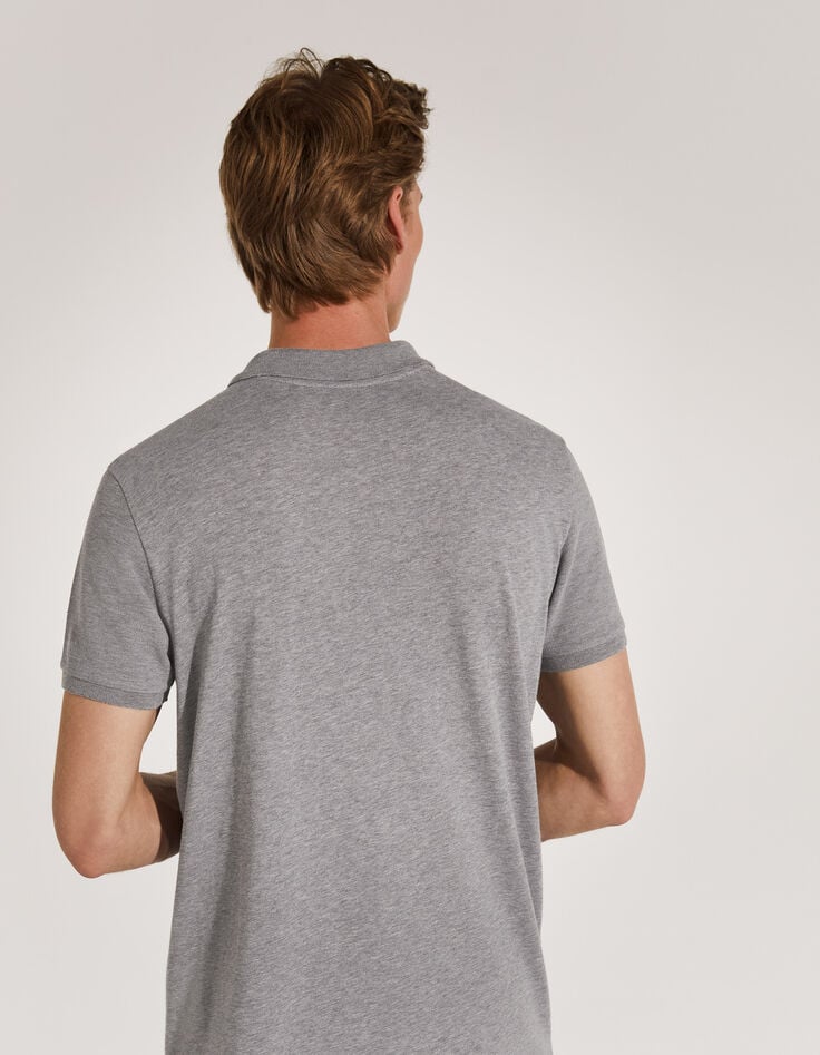Polo gris m&eacute;tal bi-mati&egrave;re avec dos jersey Homme-2