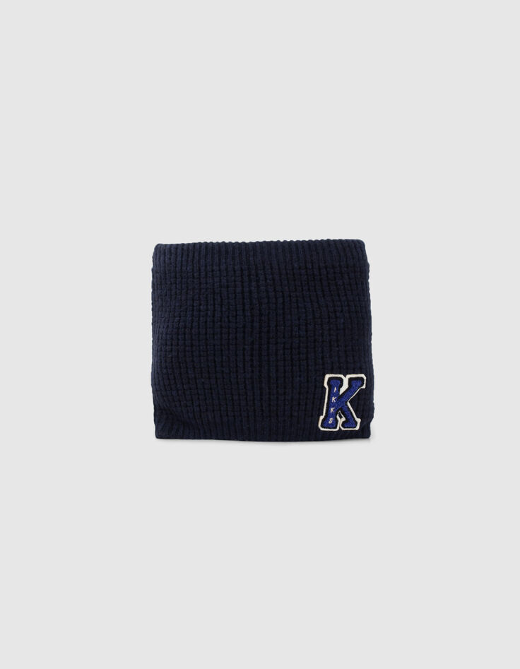 Marine gebreide snood boucl&eacute;-badge jongens-1