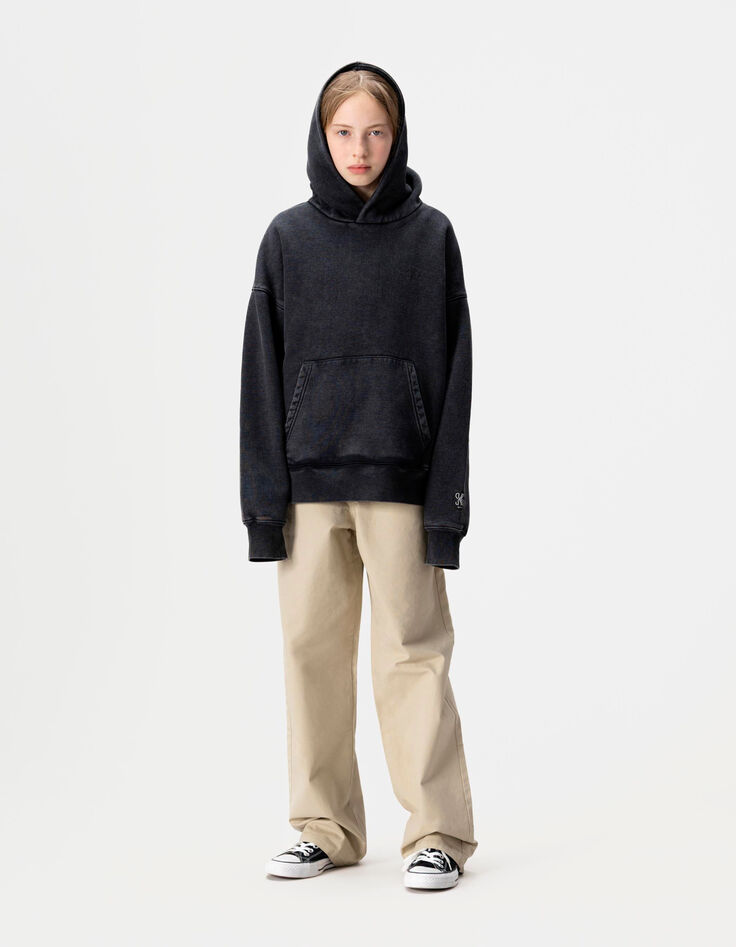 Sudadera capucha gris logo bordado ni&ntilde;o-1