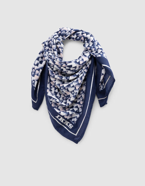 Square blue scarf with red hearts for girl - IKKS