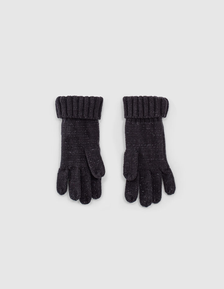 Girls’ dark navy glittery knit gloves-3