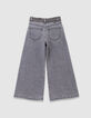 Wide grey jeans with removable printed belt for girl-3