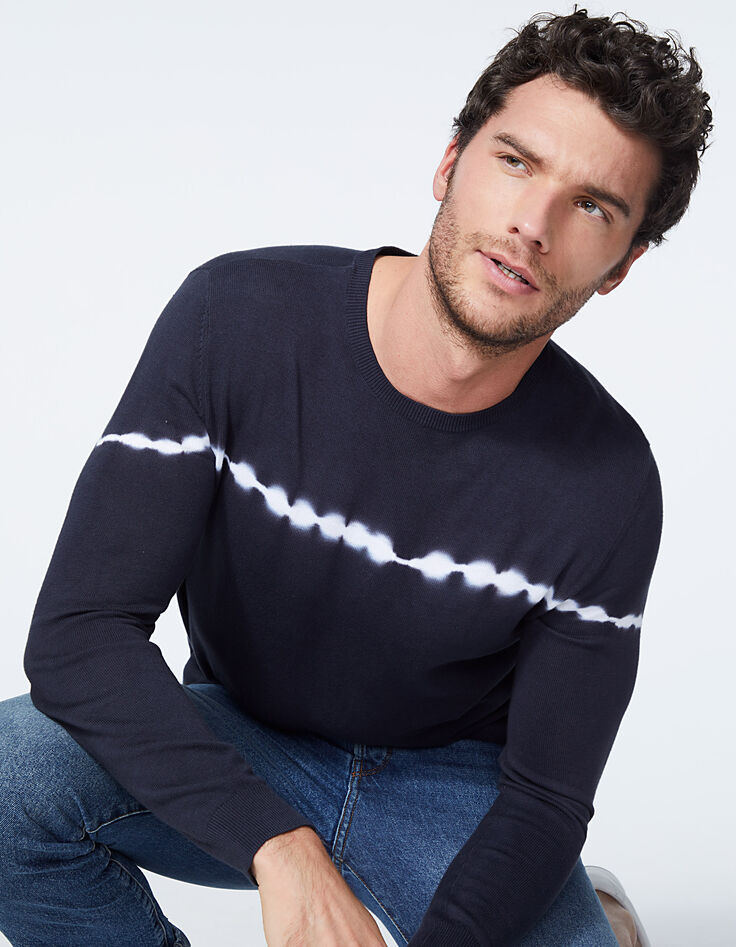 Pull indigo avec rayure effet tie and dye Homme-1
