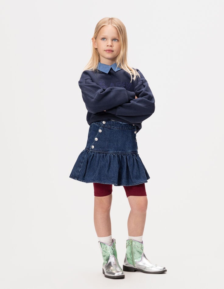 Jupe en jean bleu boutons pressions esprit pont fille-1 Jupe en jean bleu boutons pressions esprit pont fille-1