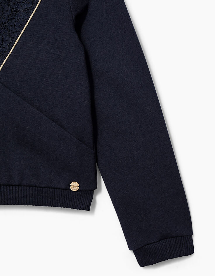 Cárdigan navy con cremallera y encaje niña-4