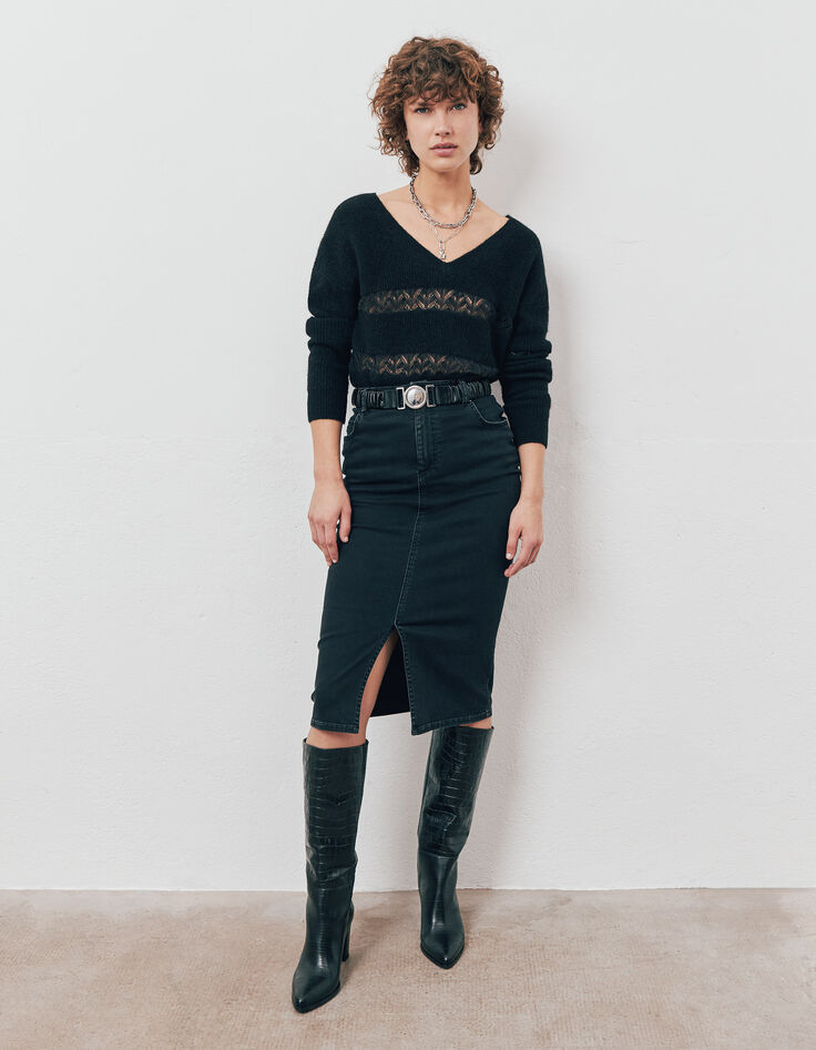 Jersey de punto negro marinera encaje mujer-5