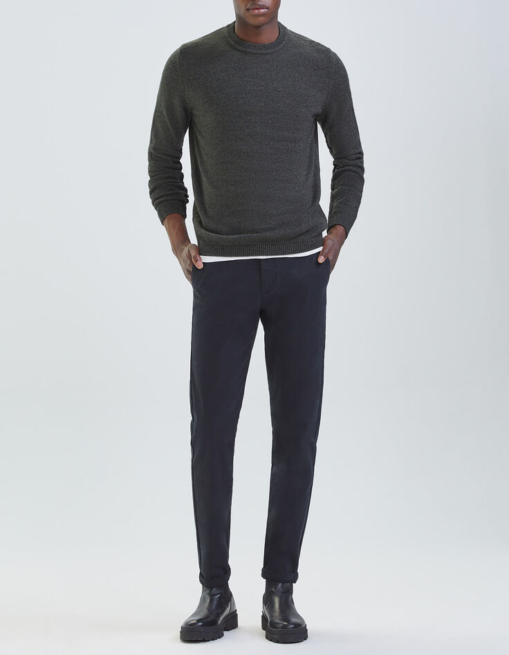 Men's khaki moulin&eacute; knit round collar sweater-4