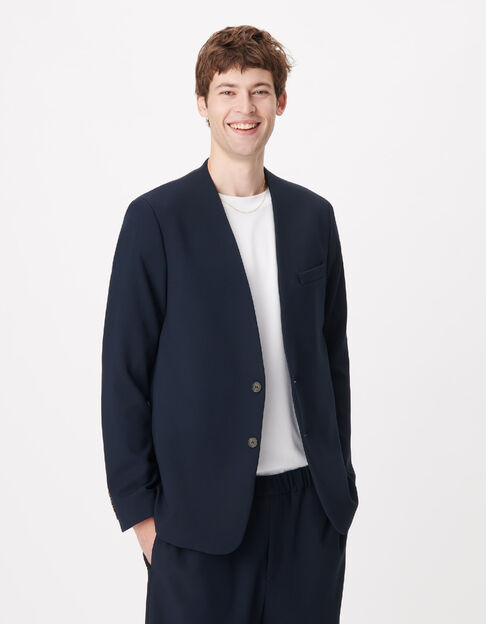 Men's dark blue collarless suit jacket - IKKS