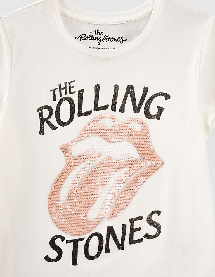 Girls’ white ROLLING STONES T-shirt with sequined tongue-4