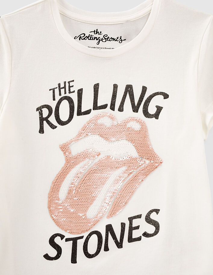 Girls’ white ROLLING STONES T-shirt with sequined tongue - IKKS
