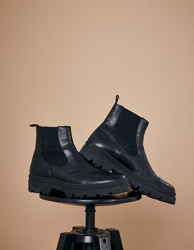 Chelsea boots noirs en cuir à semelle crantée Homme - IKKS