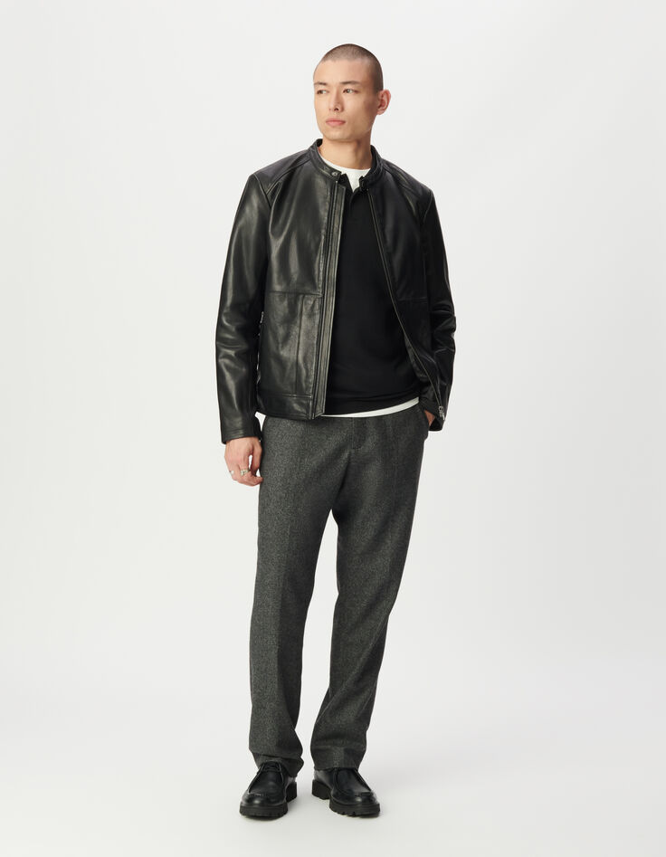 Men’s black leather jacket with zipped pockets-2