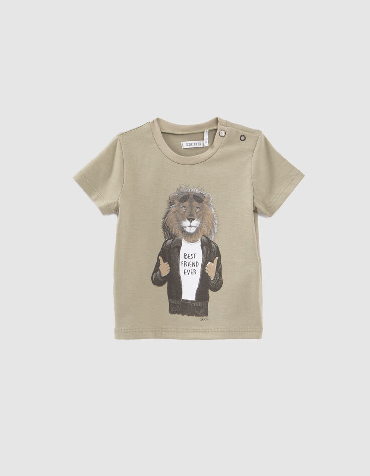 Baby boys’ khaki lion image T-shirt-1 Baby boys’ khaki lion image T-shirt-1