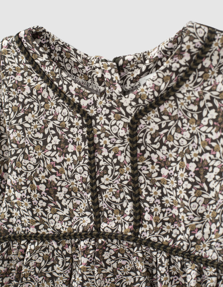 Vestido caqui oscuro estampado floral bebé niña-2