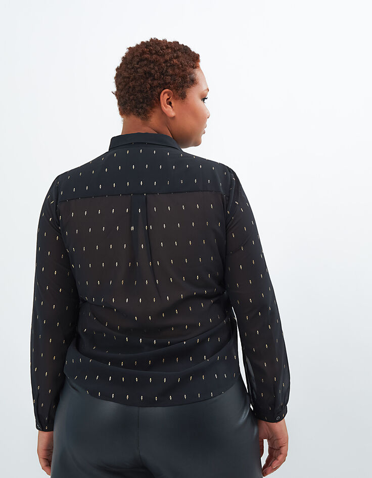 Schwarze Bluse mit goldfarbenen Foil-Blumen I.Code-3 Schwarze Bluse mit goldfarbenen Foil-Blumen I.Code-3