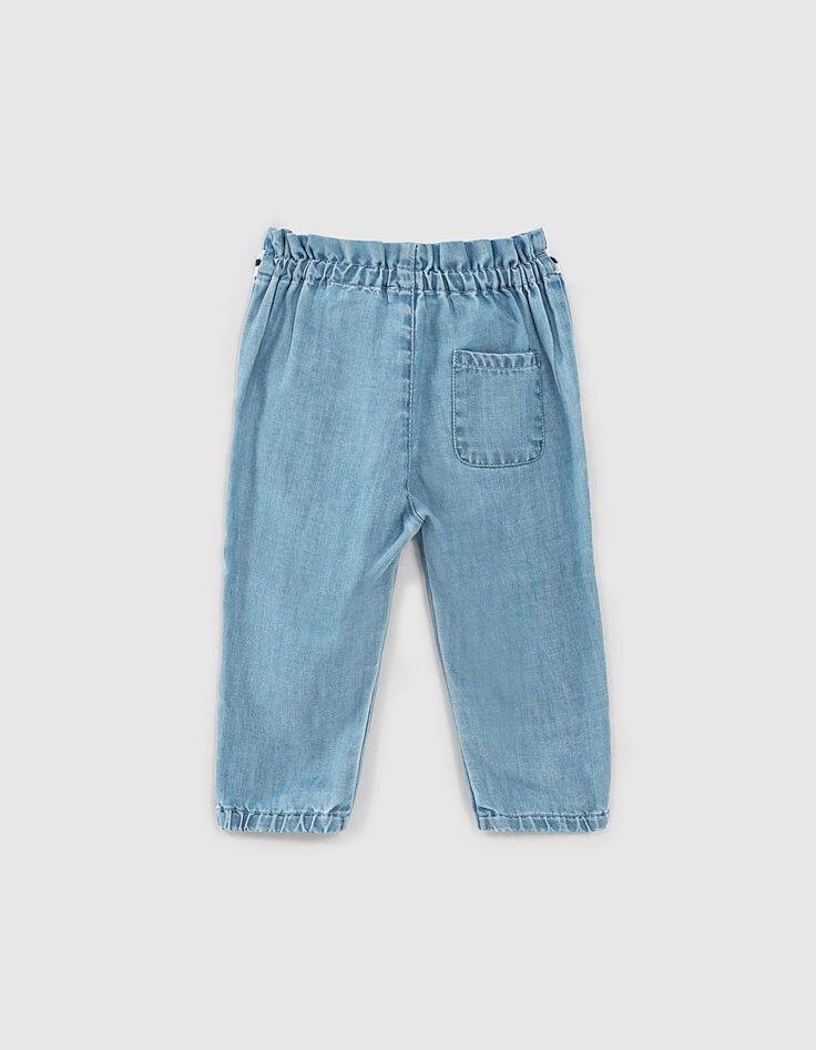 Pantalon stone blue Tencel® à ceinture brodée bébé fille-3 Pantalon stone blue Tencel® à ceinture brodée bébé fille-3