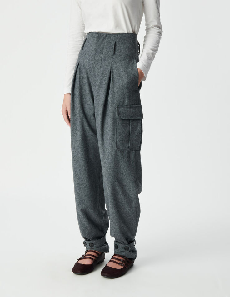 Graue Damencargohose Flanell-3