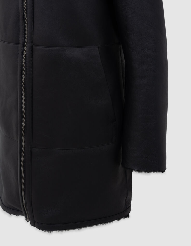 Manteau noir mi-long peau retournée Femme-7