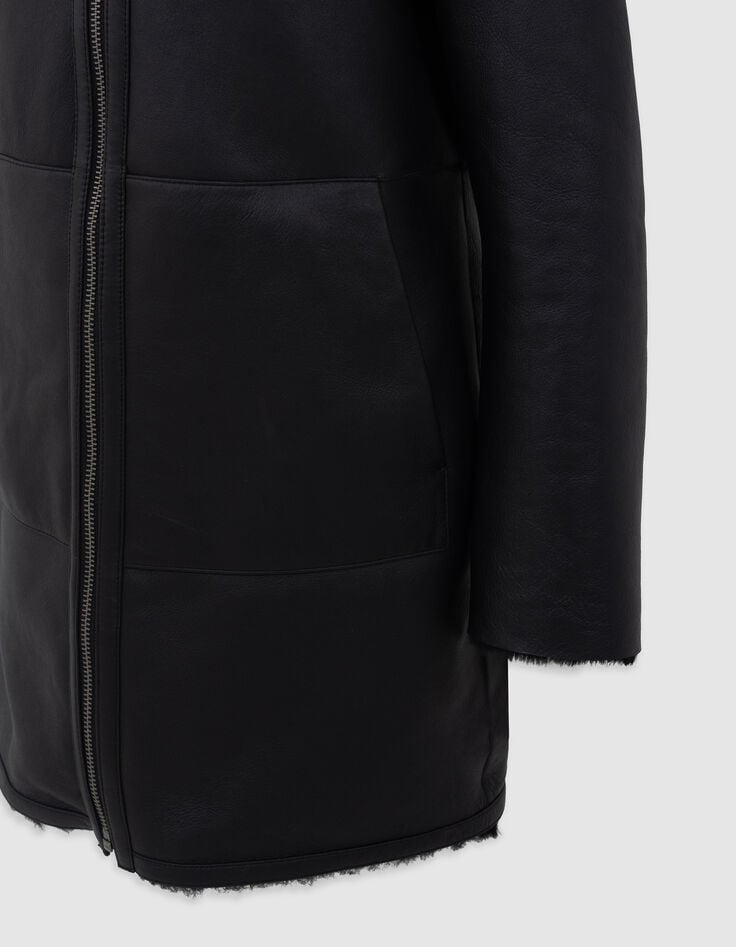 Women's mid-length, black, sheepskin coat-7 Women's mid-length, black, sheepskin coat-7