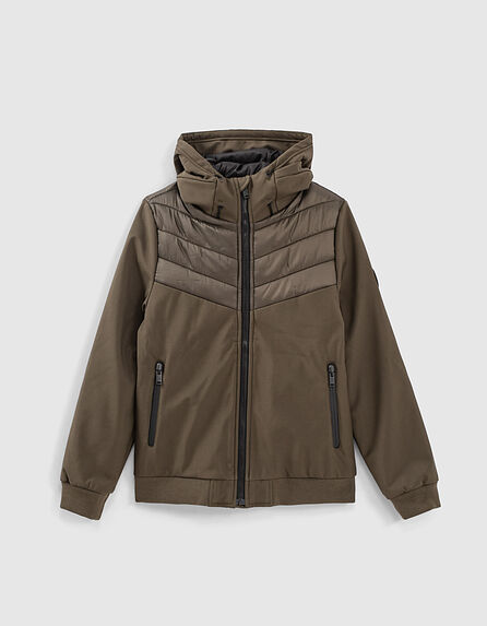 Boys’ khaki mixed-fabric jacket with contrasting nylon 