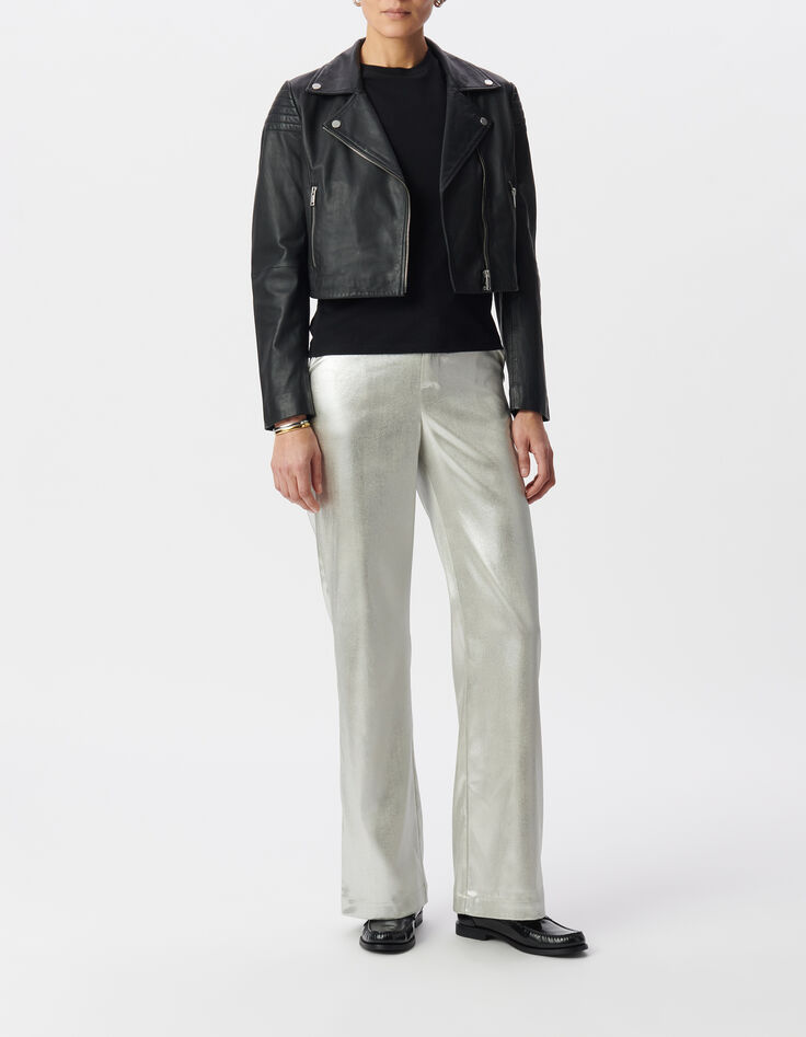 Silberne beschichtete Schlaghose Frau-1