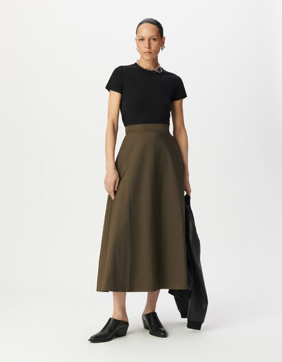 Falda larga caqui tafet&aacute;n mujer - IKKS