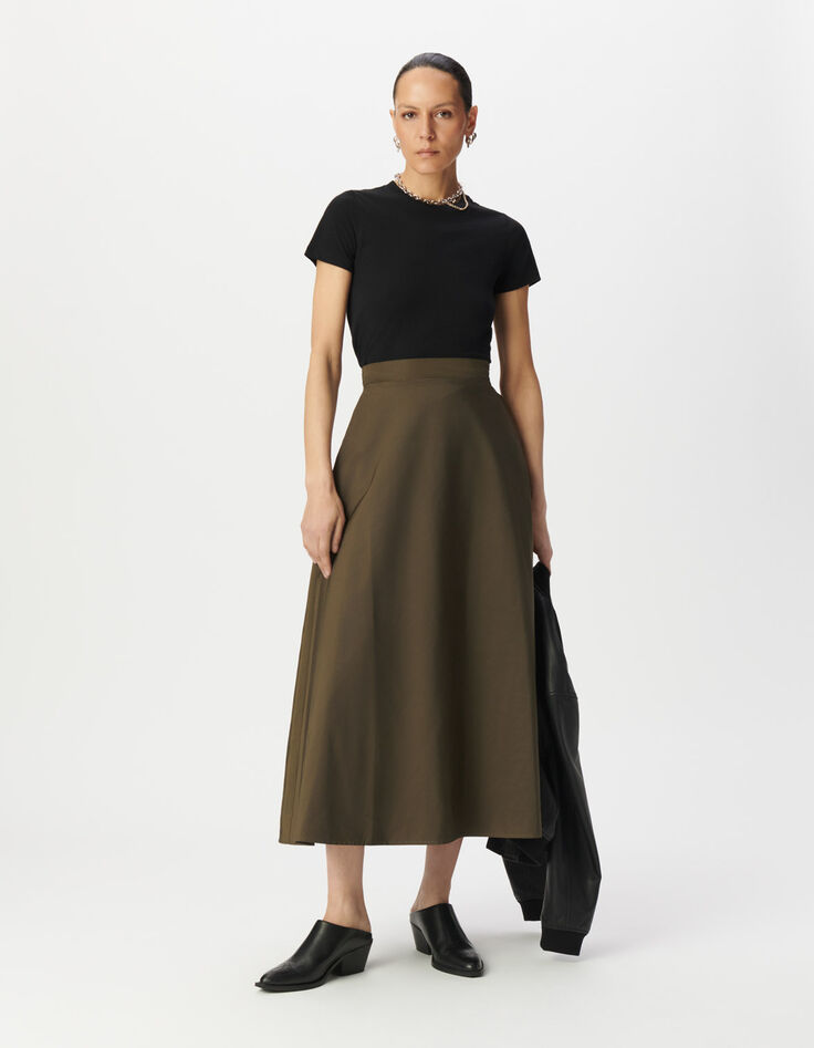Falda larga caqui tafet&aacute;n mujer-1