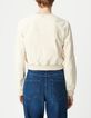 Blouson court beige cuir velours Femme-3