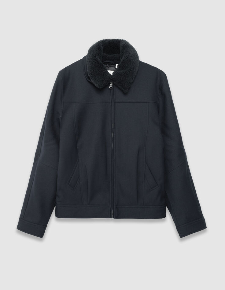 Men’s navy short flight jacket with detachable collar-7