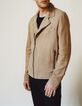 Cazadora biker de piel beige para hombre-5