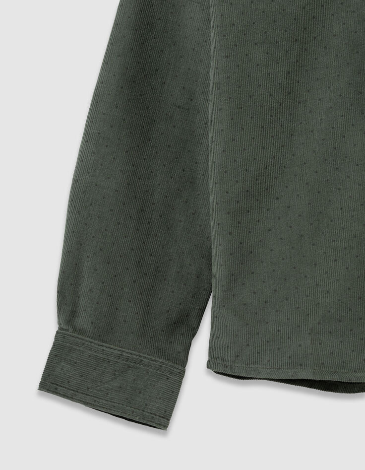 Khaki Jungenhemd lange Ärmel Velours Punkte-5