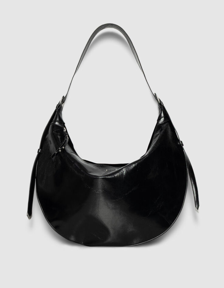 Sac demi-lune noir cuir glacé Allane Femme-1