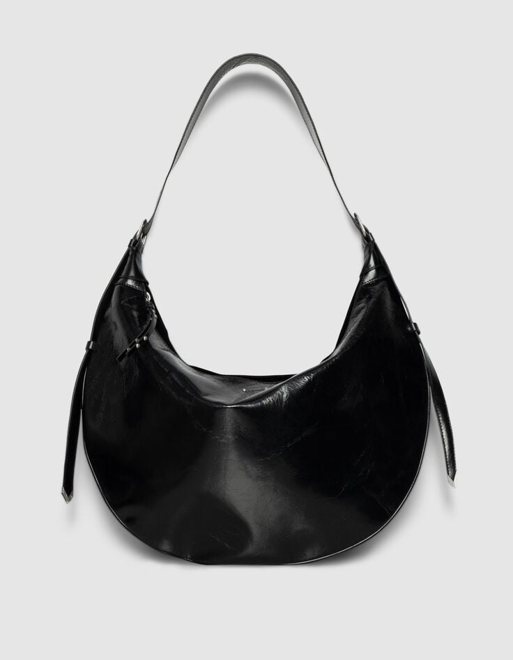 Sac demi-lune noir cuir glacé Allane Femme-1 Sac demi-lune noir cuir glacé Allane Femme-1