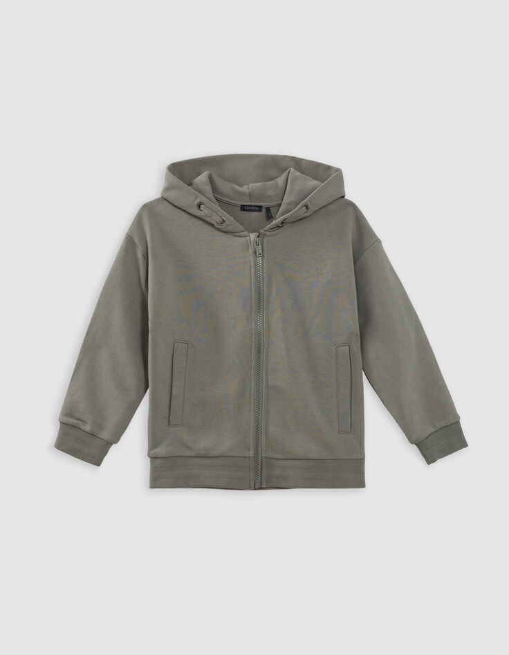 Cardigan kaki zippé à capuche maxi typo brodées dos garçon-4