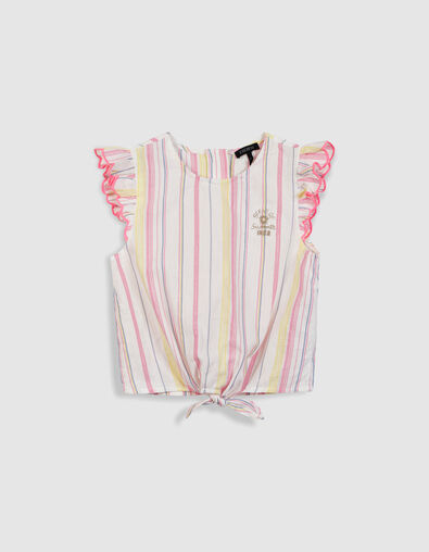 Roze gestreepte blouse geknoopt aan de kant  meisjes - IKKS