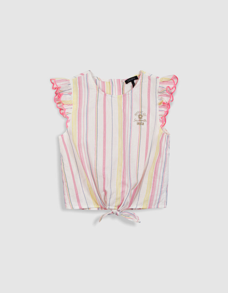 Roze gestreepte blouse geknoopt aan de kant  meisjes-1