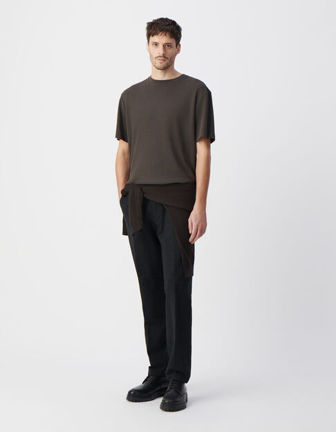 Men’s khaki organic cotton T-shirt with mesh texture - IKKS