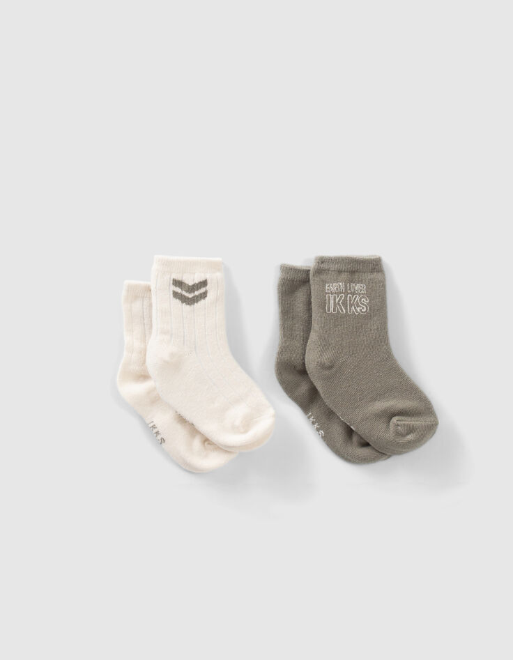 Socken für Babyjungen in Khaki und Beige-2 Socken für Babyjungen in Khaki und Beige-2