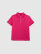 Polo rosa algod&oacute;n bordes acanalados rayas rojas ni&ntilde;o-1