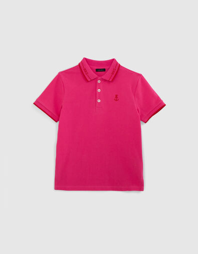 Polo rosa algod&oacute;n bordes acanalados rayas rojas ni&ntilde;o - IKKS