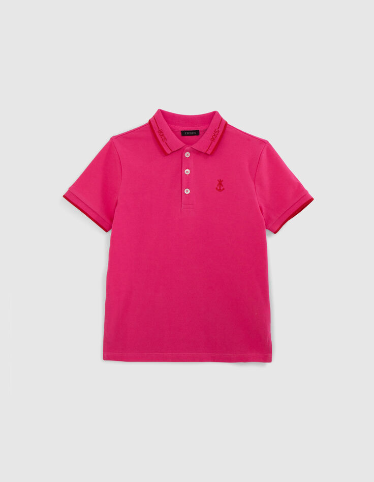 Polo rosa algod&oacute;n bordes acanalados rayas rojas ni&ntilde;o-1