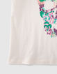 Weißes Damen-T-Shirt mit Totenkopf- und Blumenprint-3