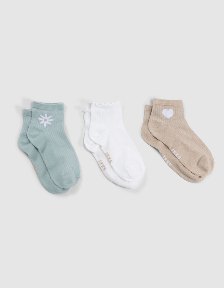 Chaussettes écrues, vert d'eau, dorées fille-3