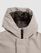 Boy's recycled beige parka with magnetic fastening-3