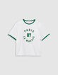Tee-shirt blanc bords-côtes verts à message-5